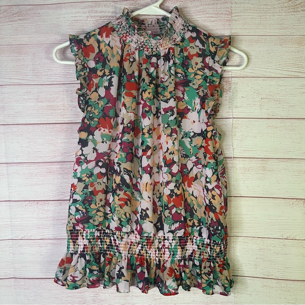 J. Crew Floral Sleeveless Mock Neck Smock Blouse Size 0
